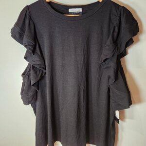 Eloquii 22/24 Black Ruffle Sleeve Top Rayon blend